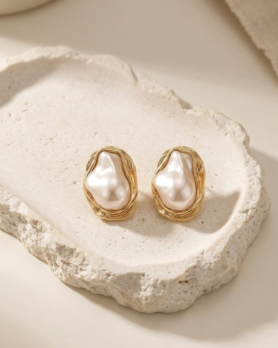 Elowen Molten Baroque Pearl Studs