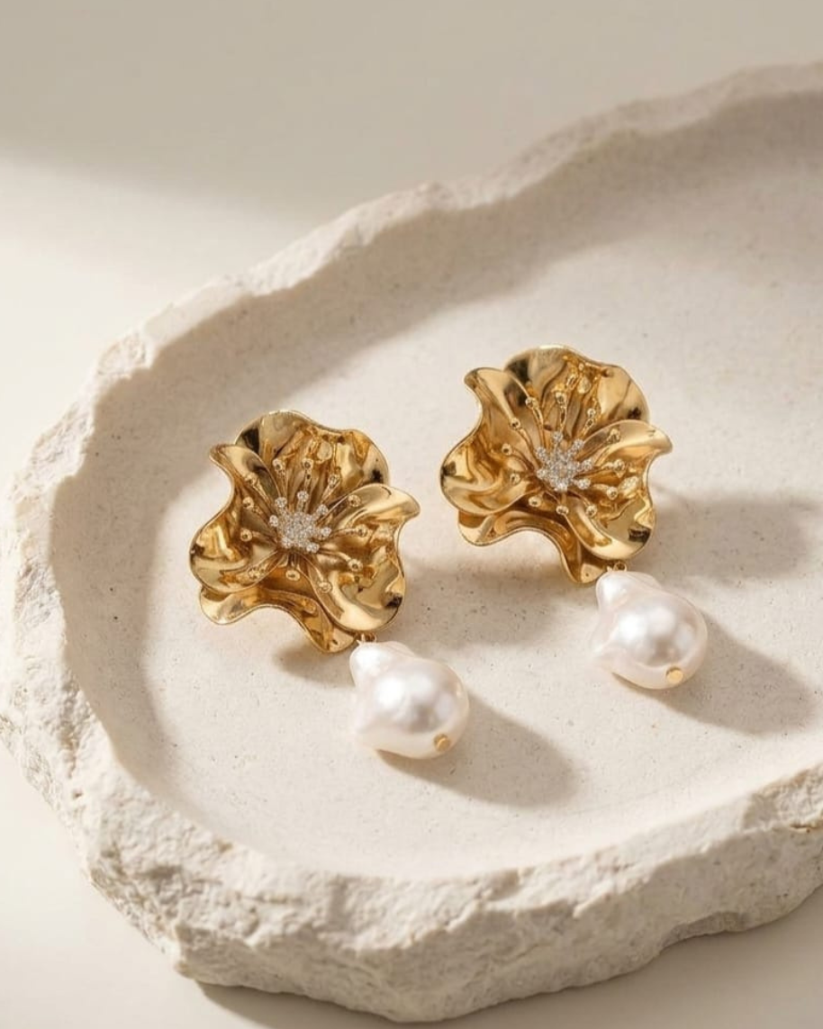 Flora Baroque Pearl Drop Earrings