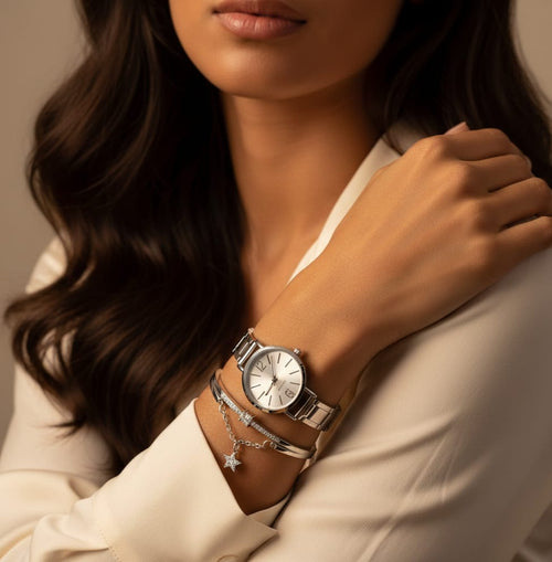 The Aurora Silver Set (Wristwatch and Bracelet)