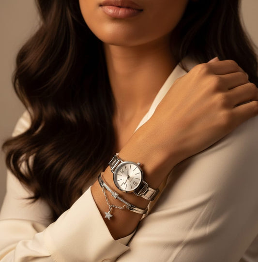 The Aurora Silver Set (Wristwatch and Bracelet)