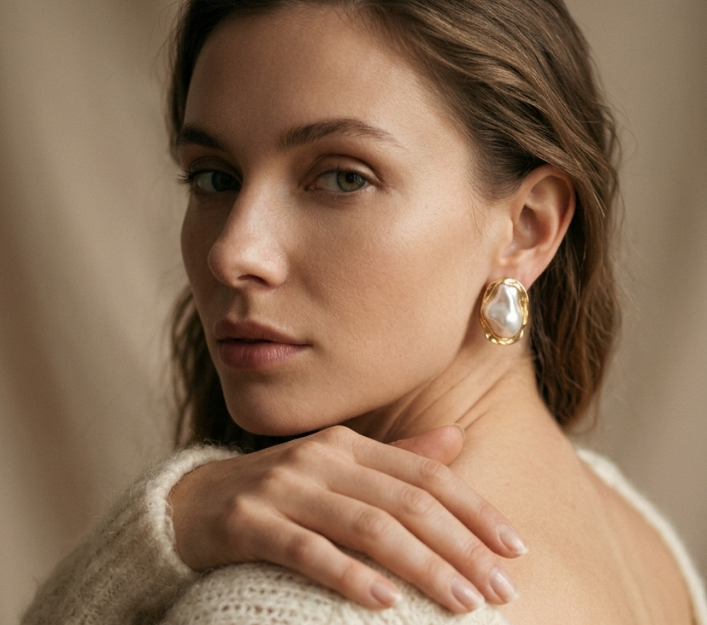 Elowen Molten Baroque Pearl Studs